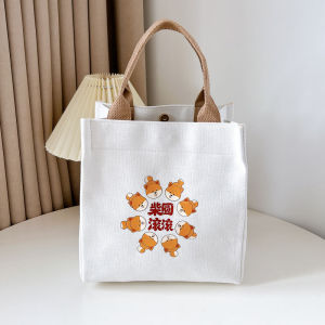 2025 New Style Canvas Handbag Office Lunch Box Tote Bag Small Size Portable Bento Bag Womens Fashionable Soft Shoulder Bag