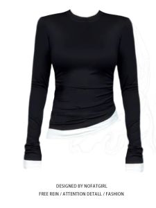 Áo Thun Dài Tay Ôm Vừa Vặn Cho Nữ Mùa Thu Áo Lót Màu Trơn Cổ Tròn Chất Liệu Khác Thiết Kế Hai Mảnh Dáng Rộng Cỡ Lớn