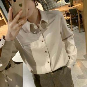 Big Brand Buyer Shop Classy Womens off-Season Big Sale Retro Thickened Sanded Fabric Shirt Womens Fall and Winter All-Matching Long Sleeve Top