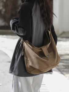 Canvas Bag Fashion Large Capacity Student Schoolbag Japanese Style Popular Pure Color All-Matching Crossbody Bag Hand-Held Tote Commuter Bag