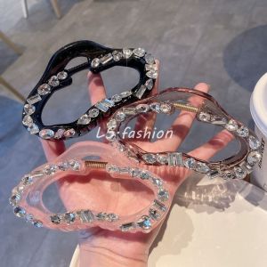 Crystal Encrusted Large Claw Clip Liquid Line Shark Cloud Hair Grips Fashionable Hair Accessories Full Drill Sparkling Hair Cards