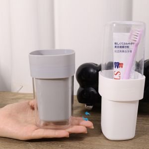 2-In-1 Portable Travel Mouthwash Cup Simple Household Toothbrush Storage Box Cup Set Suitable for Travel Bathroom