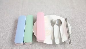 Set Sendok Makan Stainless Stell Elegan Warna Pastel 3 in 1 dengan Box Penyimpanan