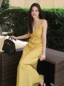 SUSIEYUAN | Yellow Strap Beach Dress