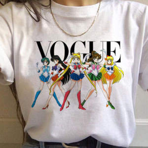 Bandai | Qixiang Lane Summer Clothing 230G Anime Sailor Moon Cartoon Cute Heroine Warrior Loose Short-Sleeved T-shirt T-shirt