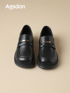 Agsdon Womens Loafers Soft Bottom Matte Black Comfortable British Style Fashionable All-Match Flat Heel round Toe Rubber Sole