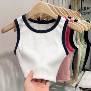 Summer New Style Girls Sleeveless T-Shirt Cartoon Print Thread Vest Strap Outerwear Children Baby Clothes Butterfly Qidu Brand