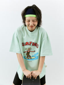 Áo Thun Cotton Tay Ngắn in Họa Tiết Du Lịch Biển Hợp Tác Với Họa Sĩ in Họa Tiết Phong Cách Đơn Giản Thời Trang Mùa Hè Cho Nữ