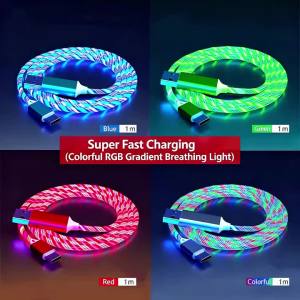 NNBULI Fast Charging Data Cord Flow Luminous USB Type C Cable 3A Fast Charging Cable Glowing LED Cable for Samsung Xiaomi Huawei