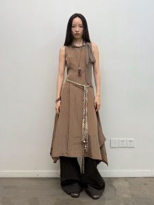 Neverseez Simple Spliced Sash Long Dress Elegant Draped Waist Belt Womens Fashion Spring Summer Autumn Gown