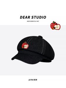 Millennial Hot Girl Embroidered Denim Octagonal Hat Womens New 2025 Face Slimming Y2K Newsboy Cap Artist Hat