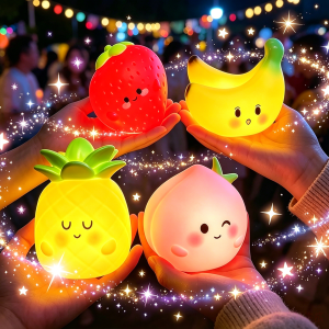 Bandai | Strawberry Banana Peach Cute Fruit Silicone LED Night Light Bedroom Atmosphere Lamp Soft Glow Desk Lamp Christmas Birthday Gift