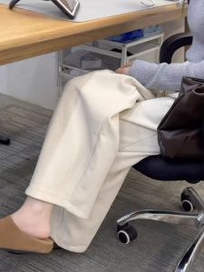 White Pants Fall and Winter Fleece-lined Corduroy Wide-Leg Pants Plus Size Plus Size Ladies Slim Looking Casual Small Size Daddy Tappered Pants