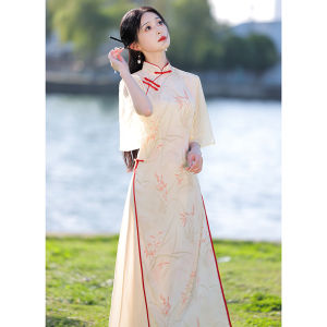 Young Revised Cheongsam Elegant Fairylike Daily Wear Summer Season Polyester Fiber Short Sleeve Low Slit Vintage Style