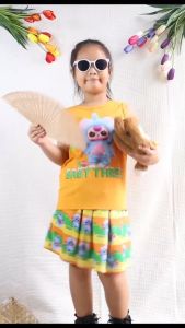 Set váy xếp ly in baby theer có quần chip trongáo tăm lạnh hình baby theer 6kg-33kg.GBEO26.SUKAKIDS