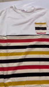 2024 Women Polyester Striped Shirt O-neck Summer Short-sleeved Loose Plus Size T-Shirt Top Support Wholesale