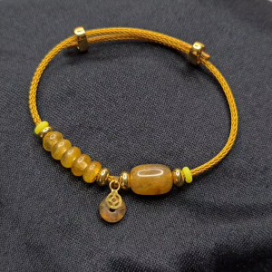 Q1952 Vòng lu thống bầu ngũ điếu 1 đồng điếu Thạch Anh Tóc Vàng màu đậm treo móc kim tiền vàng 10k cho mệnh Thổ và Kim - Phong Thuỷ TUDO