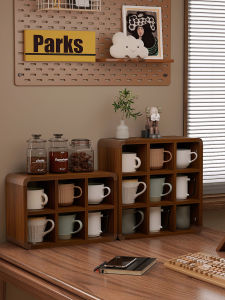 เรียบง่าย ดีไซน์ ชั้นวางแก้วชา ชั้นวางของแบบเก้าช่อง ชั้นวางแก้วกาแฟ ชั้นวางของบนโต๊ะ เสื้อท่อนบน ช่อง กล่องจัดระเบียบ รูปทรงสี่เหลี่ยมผืนผ้าทำจากไม้