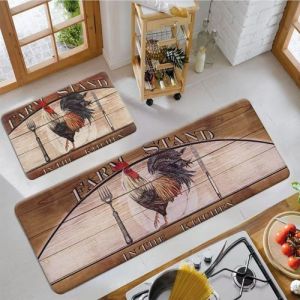 VIKAMA Country Cute Polka Dot Hen Kitchen Mat Set Non-Slip Oil Proof Runner Rug for Warm Kids Room Dining Room Decor