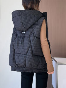 Womens down Cotton Vest Winter Warm 2025 New Style Internet Celebrity Short Coat Jacket Hooded Outerwear Tank Top