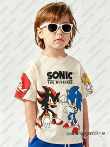 Bandai | Cartoon Sonic Character Print Tshirts For Kids Casual Round Neck Street Tees Summer Adult/Kids Tshirts Cute Tops Sonic T-shirts