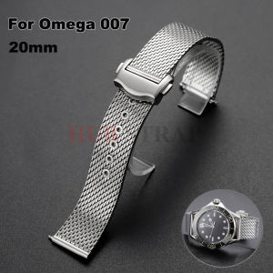 20mm for Omega Seamaster Stainless Steel Strap Flat Interface Mesh Watch Band Business for Mens Fashion Quick Release Watchband
