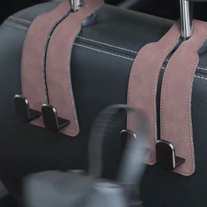Universal Car Seat Headrest Hook Multi-functional Suede Material Car Metal Double Hooks Car Back Hook Interior Accessories