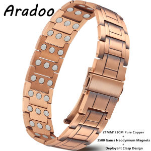 Aradoo | ARADOO Premium Pure Copper Bracelet for Men with Deployant Clasp Design Wristband Jewelry Gifts