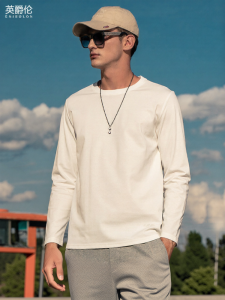 Enjeolon | Mens Lustrous Cotton Long Sleeve T-Shirt Base Layer for Spring and Autumn