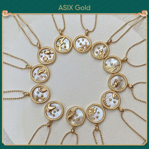 ASIX GOLD สร้อยคอพร้อมจี้ราศีทอง 24K แฟชั่นเกาหลี ins เทรนด์ทอง 18K ไทเทเนียมเหล็กออกแบบเฉพาะกลุ่มสร้อยคอสิบสองกลุ่มดาว สร้อยคอนำโชคสำหรับผู้ชายและผู้หญิง จะไม่เปลี่ยนเป็นสีดำ จะไม่ลอก ของขวัญวันเกิดวันหยุดงานแต่งงาน