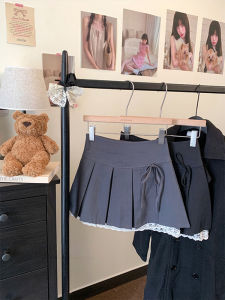 SHIMANQING | Grey Pleated Plus Size Lace High Waist A-Line Short Skirt