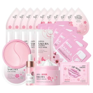 24pcs Sakura Skin Care Set Eye & Lip Masks Serum Nud Masks Cleanser Toner Essence Cream Moisturizing Smoothing Nourishing Beauty2026