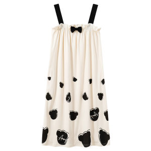 MiiOW | ชุดนอนผู้หญิงผ้าฝ้ายแท้ฤดูร้อน ชุดนอนแขนกุดยาว ชุดนอนสำหรับใส่ในบ้าน ชุดนอนสำหรับใส่กลางแจ้ง ชุดนอนผู้หญิงสุดเซ็กซี่