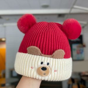 หมวกไหมพรมเด็กน่ารัก นุ่มสบาย มีปอมปอมที่หู เหมาะสำหรับฤดูใบไม้ร่วงและฤดูหนาว หมวกไหมพรมหนา นุ่ม ช่วยปกป้องหูได้ดี