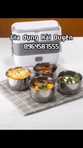 Hộp mang cơm cắm điện hâm nóng giữ nhiệt 2 tầng+ Tặng kèm 4 bát inox đựng thức ăn tiện lợi