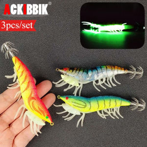 Ackibbik 3pcs/set Luminous Shrimp Squid Jig Shrimp Prawn Lure Octopus Bait Cuttlefish Fishing Accessories Squid Jig Sea Fishing
