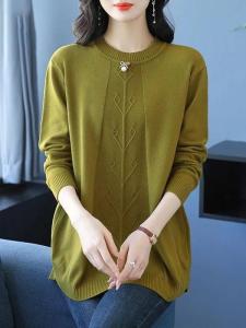 plus Size Womens Mid-Length Knitted Sweater Dress Autumn Winter Loose Top Belly Cover Slimming Base Layer Korean Style