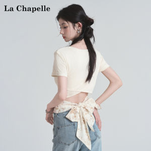 La Chapelle | Back Tie Crew Neck Short Sleeve Slimming Crop Top Tshirt