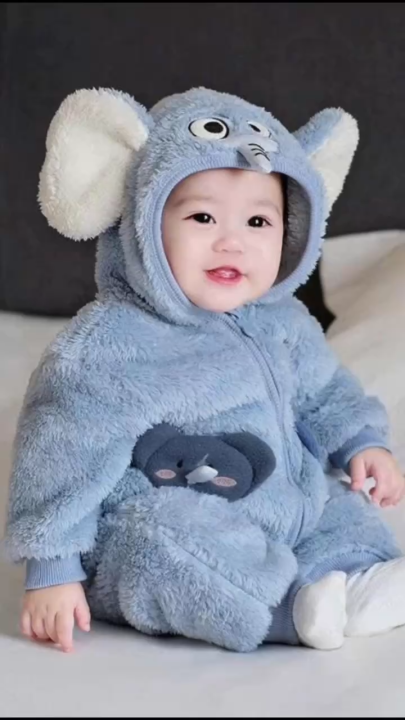 Bodysuit Lông Cừu LANATA cho bé gái trai, Body dài tay Hình Voi cho bé ...