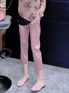 กางเกงขายาวทรงตรงสีสันสดใสสำหรับผู้หญิง กางเกงขายาวทรงสลิมฟิตเอซิเตท ขอบกระดุม ทรงเก้าส่วน เอวกลาง ฤดูร้อน 2024