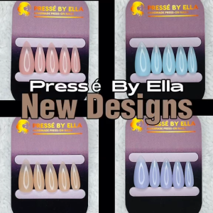 Handmade Press-On Nails – Nude Pink Lilac & Blue Solid Colors – Reusable Long-Lasting Easy to Apply – Pressé By Ella