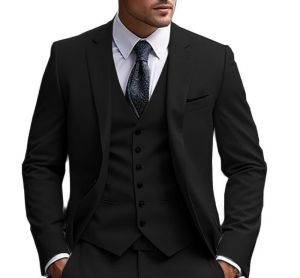 3 Pieces Wedding Mens Suit Formal Business Notch Lapel Blazer Tuxedos Slim Fit Male Suit Set for Party Prom (Jacket+Vest+Pant)