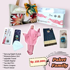 Hampers Lebaran Mukena Sarung sajadah peci tasbih Tote bag idul Fitri (Paket Family)