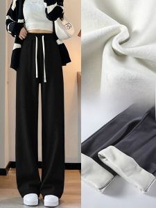 LANGPIN | Womens Fleece Lined Wide Leg Casual Pants High Waist Autumn Winter Thermal Loose Fit Sports Leisure Trousers For Middle-Aged And Elderly