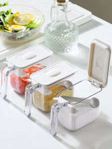 Flip-Top Spice Container With Spoon Capacity Control Sealed Humidity-Proof