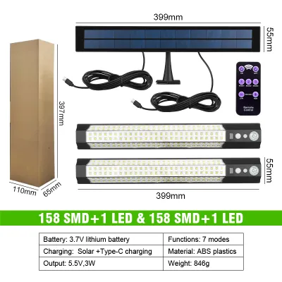 Solar Lights Outdoor Motion Sensor 158LED Flood Lights with Remote Control IP65 Dusk to Dawn Security Spot Lamp For Garden Fence