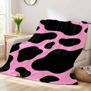 Beast Kingdom | Pink Cow Printed Blanket Suitable For Sofa Beds Offices Travel Camping Chairs Warm Woolen Blankets