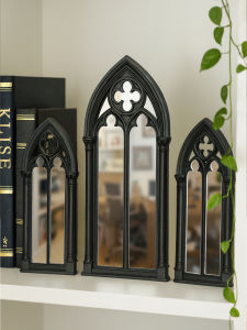 3pcs Gothic Black Arch Mirror Tabletop Decor Vintage Church Window Shaped Decorative Mirrors Desktop & Shelf Ornaments for Home