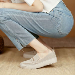Japanese Style Princess Shoes Fisherman Shoes 2024 round Toe Flying Woven Flats Women Flat Bottom Slip-on Thick Sole Woven Loafers Women