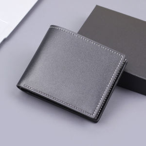 Mens Short Wallet Integrated Card Holder Two-Fold Leather Bifold Cross-Border Horizontal Style Functional Small Bag
